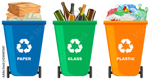 Set of different trash bin