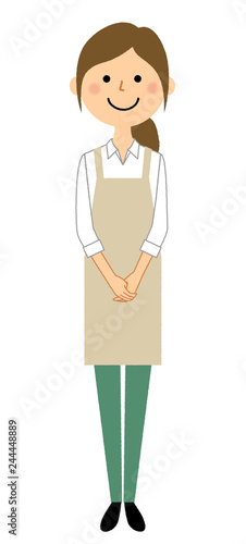 エプロンの女性　あいさつ