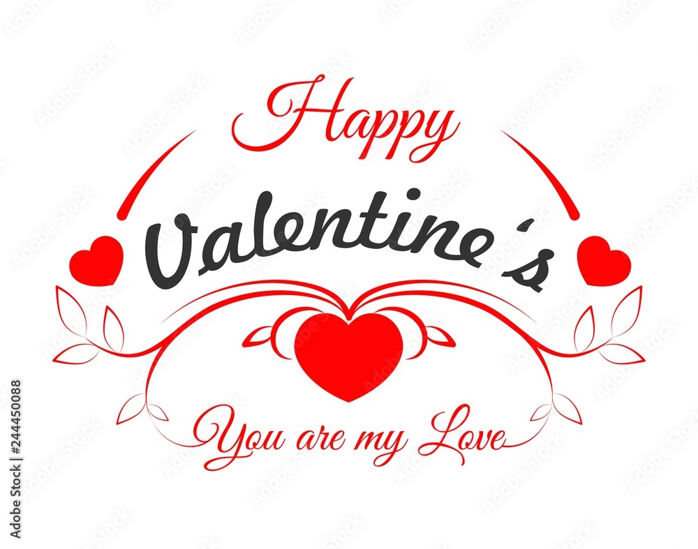 Valentines day February 14 promotional poster with you my love sign in italic and row of red hearts isolated cartoon