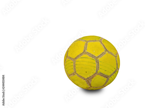 ball soccer yellow old worn isolated in white