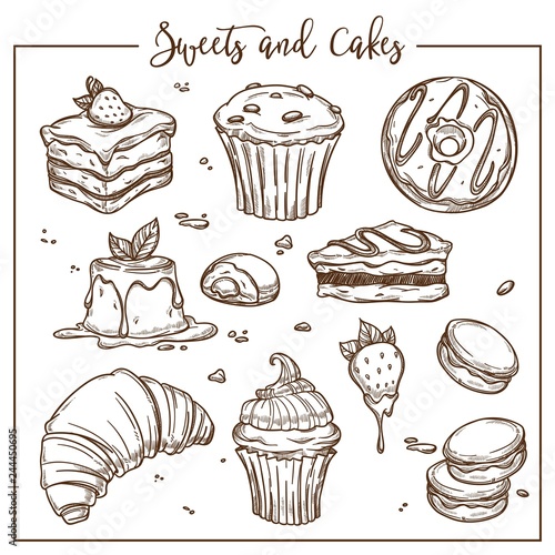 Sweets and cakes isolated dishes food desserts