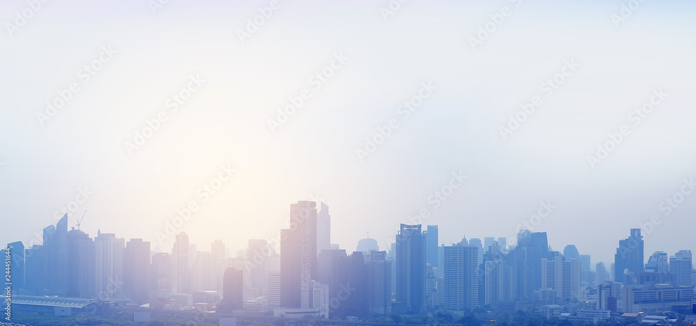 Landscape view of Bangkok city background with rays of sunlight. - obrazy, fototapety, plakaty 