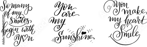 Love hand drawn quotes collection. Valentines day romantic phrases set. Handwritten brush lettering. Modern calligraphy 
