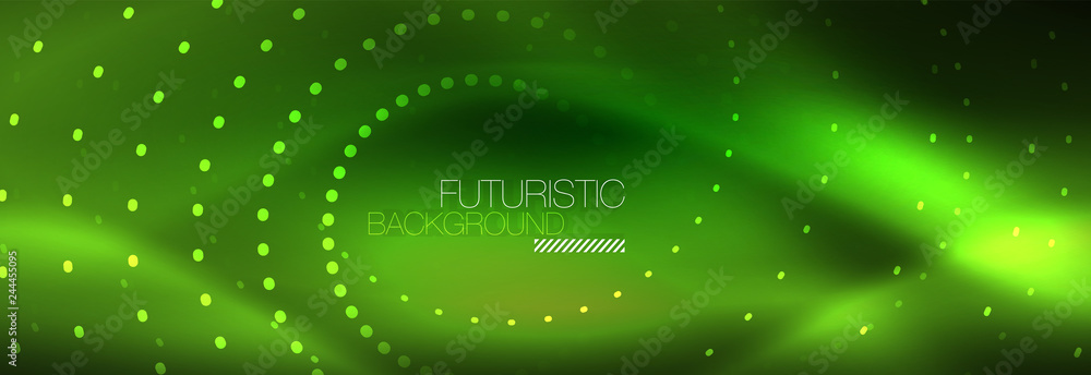 Obraz premium Green neon dotted circles background