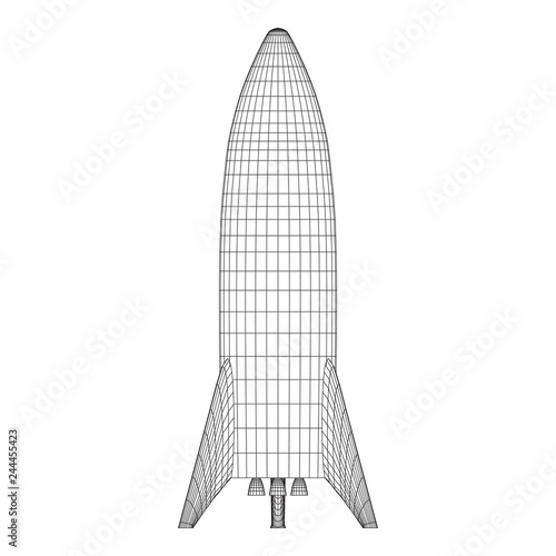 Modern Rocket Ready to Launch. Abstract model wireframe low poly mesh vector illustration