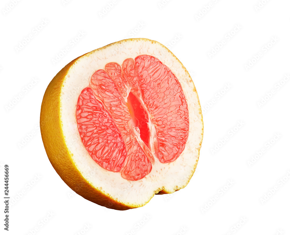 half red ripe grapefruit on white background half red ripe grapefruit on white background