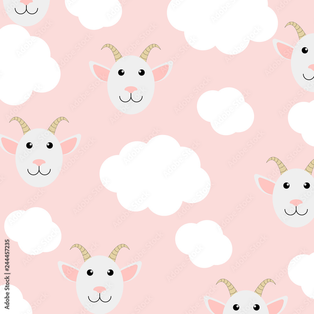 Cute goat seamless pattern with white clouds Cute goat seamless pattern with white clouds