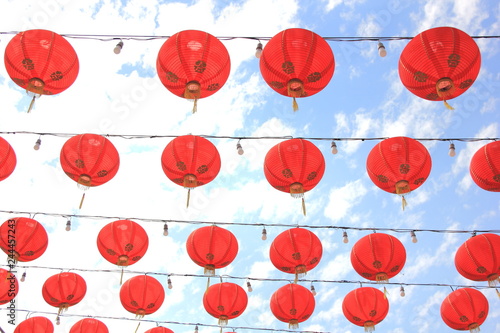 Red Chinese Paper Lanterns and the Blue Sky,For background.