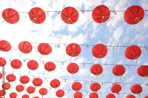 Red Chinese Paper Lanterns and the Blue Sky,For background.