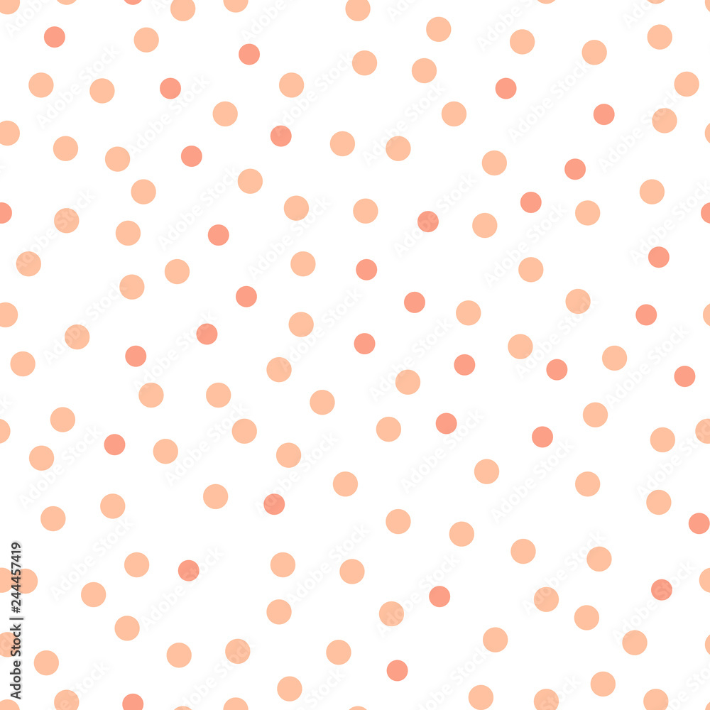 Coral color dots on a white background pattern. Abstract geometric modern background. Vector illustration. Art deco style. Circle seamless pattern - Vector illustration.