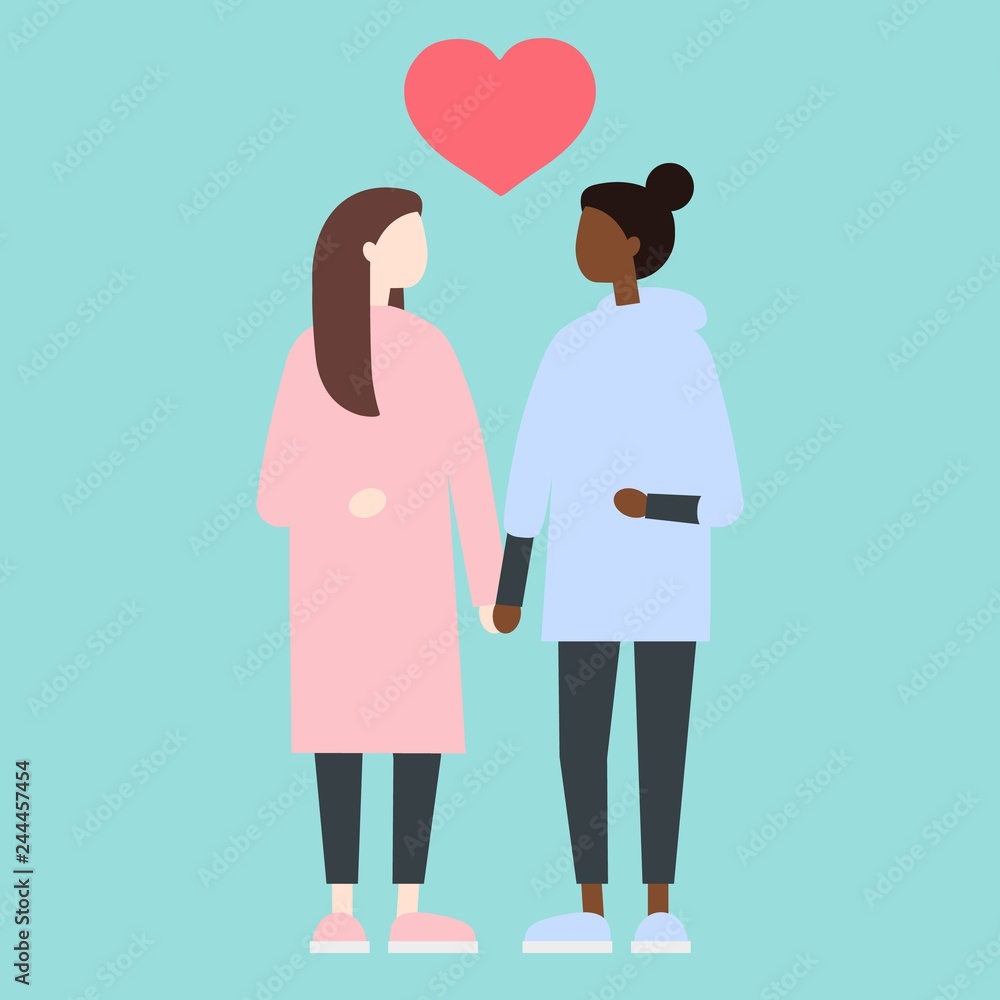 Lesbian ladies standing in front of each other. Romantic relationships. Homosexuality. LGBTQI Lesbian ladies standing in front of each other. Romantic relationships. Homosexuality. LGBTQI