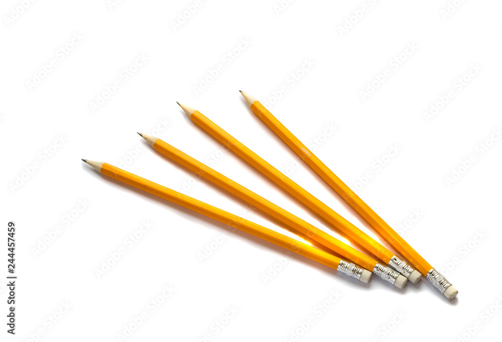 four yellow pencils on white background four yellow pencils on white background