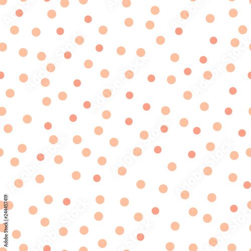 Coral color dots on a white background pattern. Abstract geometric modern background. Vector illustration. Art deco style. Circle seamless pattern - Vector illustration.