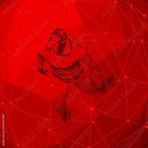 Silhouette of diver. Icon diver. The concept of sport diving. Connected lines with dots.
