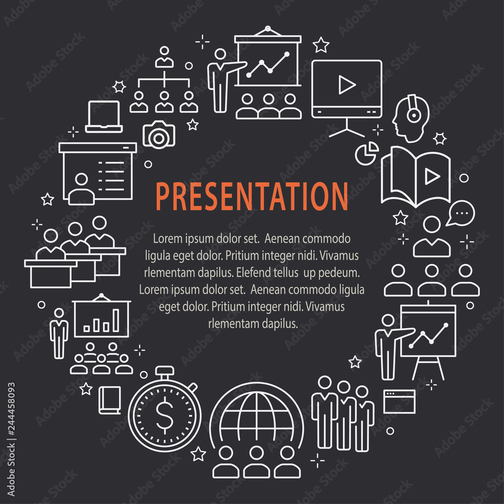 Fototapeta premium Presentation outline icons set for website, banner, print.