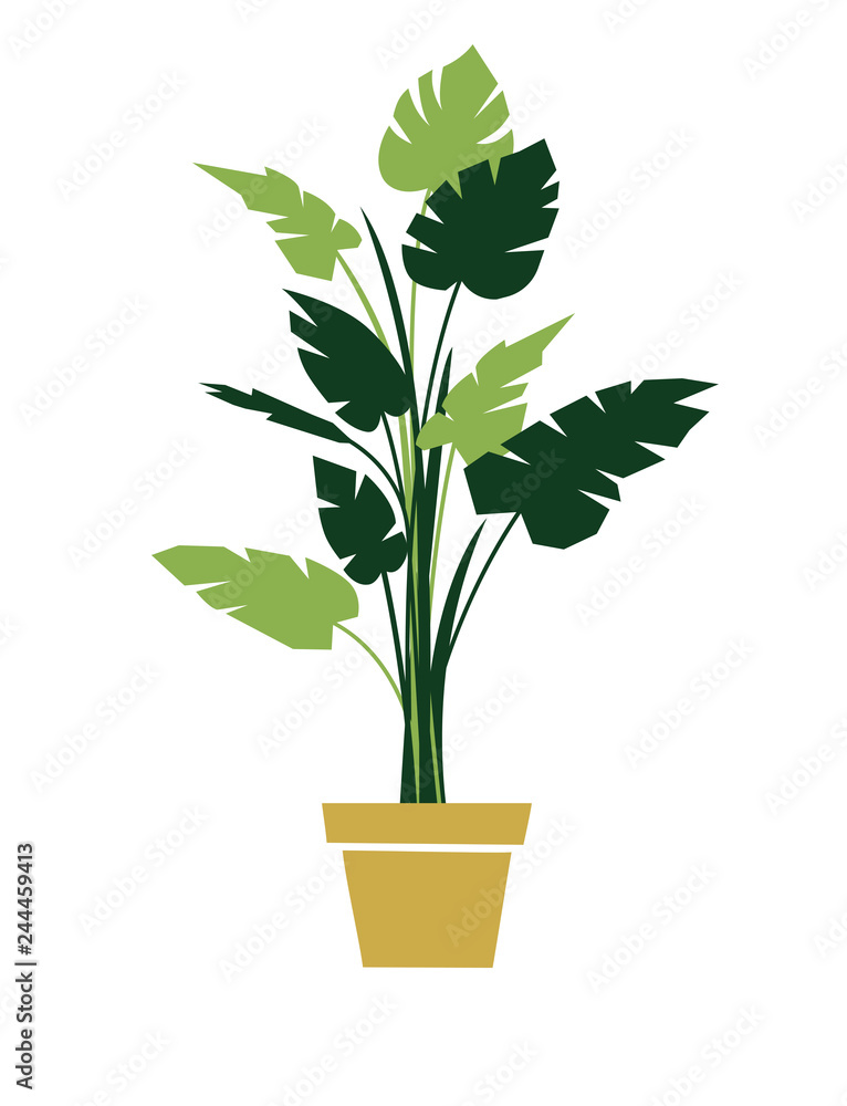 Naklejka premium Green monstera flat color illustration