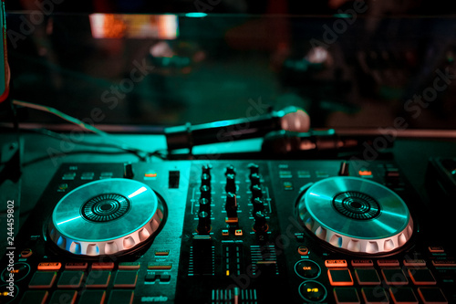 DJ console at the nightclub. Nightlife