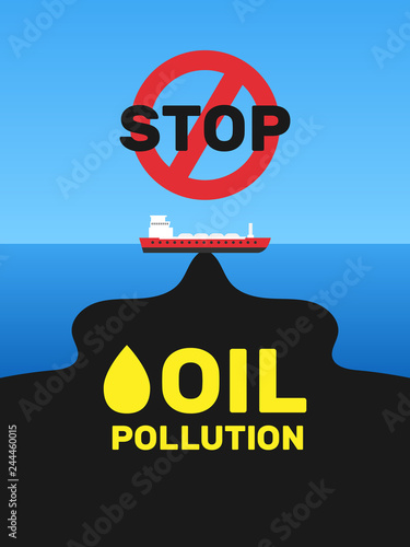 Oil Tanker Black Spot On Ocean Water Pollution Poster Design Stock Vector Adobe Stock