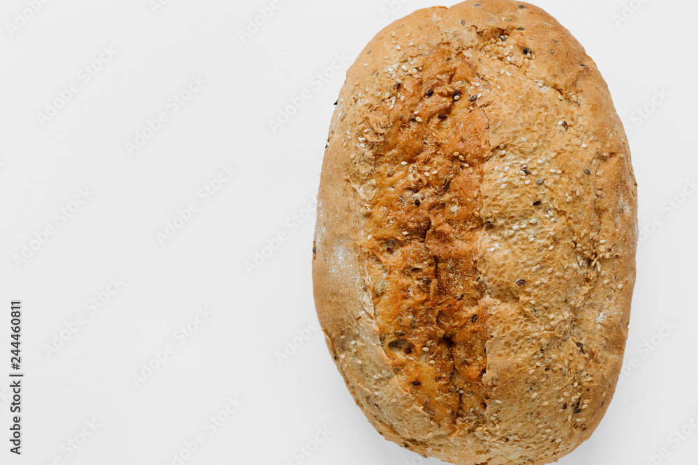 Loaf bread crisp white background copy space top view