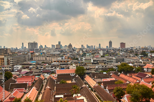 Panoramic view of buildings of Bangkok and part of Wat Saket from top of Golden Mount in Bangkok