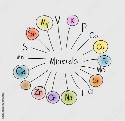 All minerals for health benefits in food. Scheme. Balanced diet