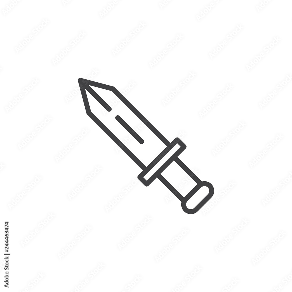 Sword weapon line icon. linear style sign for mobile concept and web design. Battle knife outline vector icon. Symbol, logo illustration. Pixel perfect vector graphics Sword weapon line icon. linear style sign for mobile concept and web design. Battle knife outline vector icon. Symbol, logo illustration. Pixel perfect vector graphics
