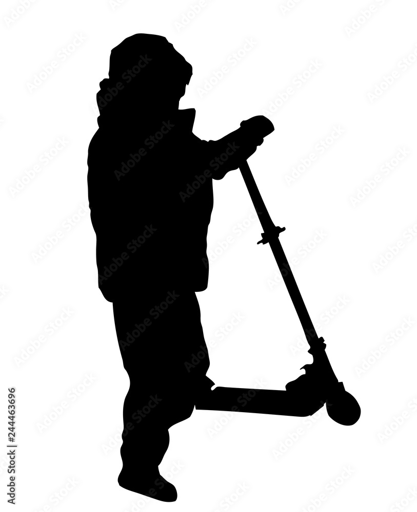 Silhouette of a boy rids scooter Silhouette of a boy rids scooter
