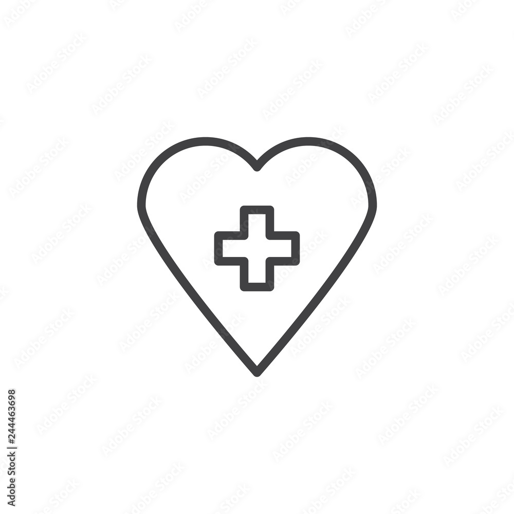 Health life plus line icon. linear style sign for mobile concept and web design. Heart with cross outline vector icon. Symbol, logo illustration. Pixel perfect vector graphics Health life plus line icon. linear style sign for mobile concept and web design. Heart with cross outline vector icon. Symbol, logo illustration. Pixel perfect vector graphics