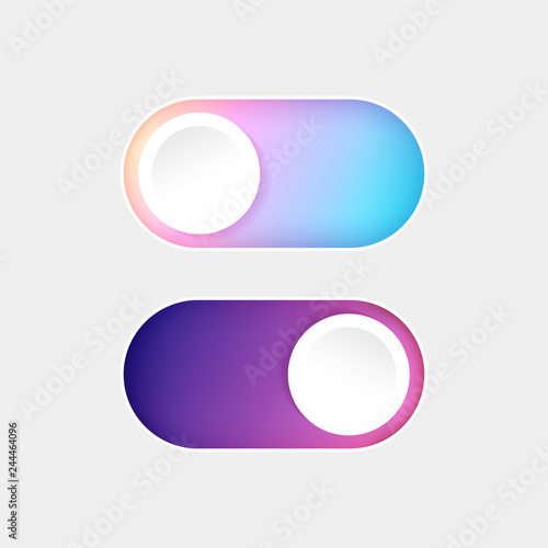 Vector On Off Switch. Day and Night Mode Switcher for Phone Screens. Toggle Element for Mobile App, Web Design, Animation. Light and Dark Buttons.