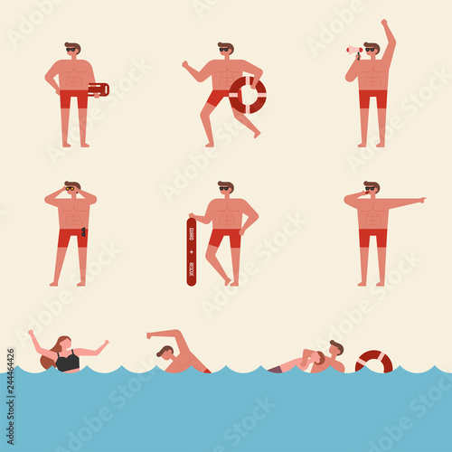The day set for the rescue team of the beach. flat design vector graphic style concept illustration.