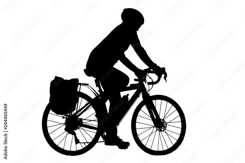 Silhouette man and bike relaxing on white background Silhouette man and bike relaxing on white background