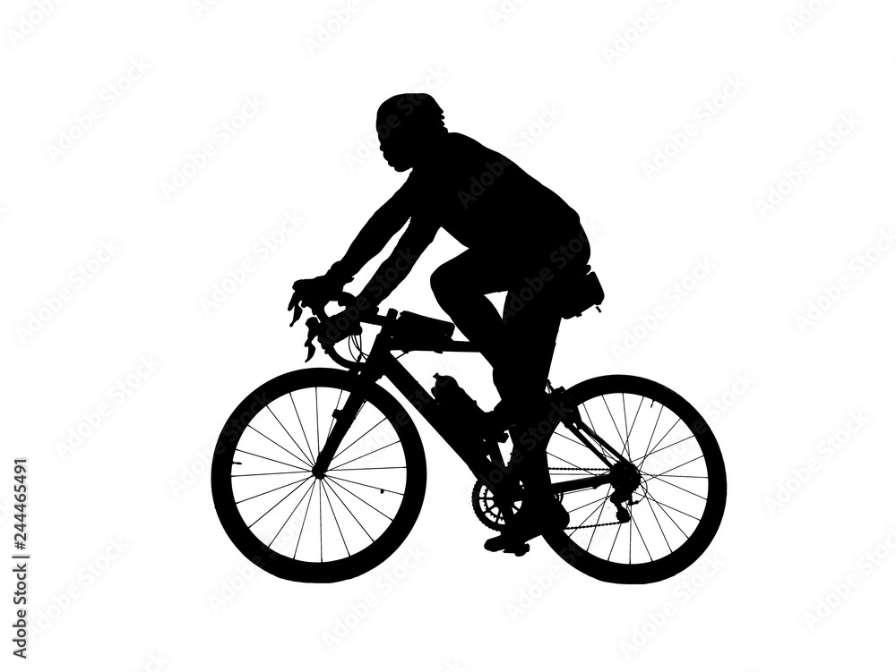 Silhouette man and bike relaxing on white background Silhouette man and bike relaxing on white background
