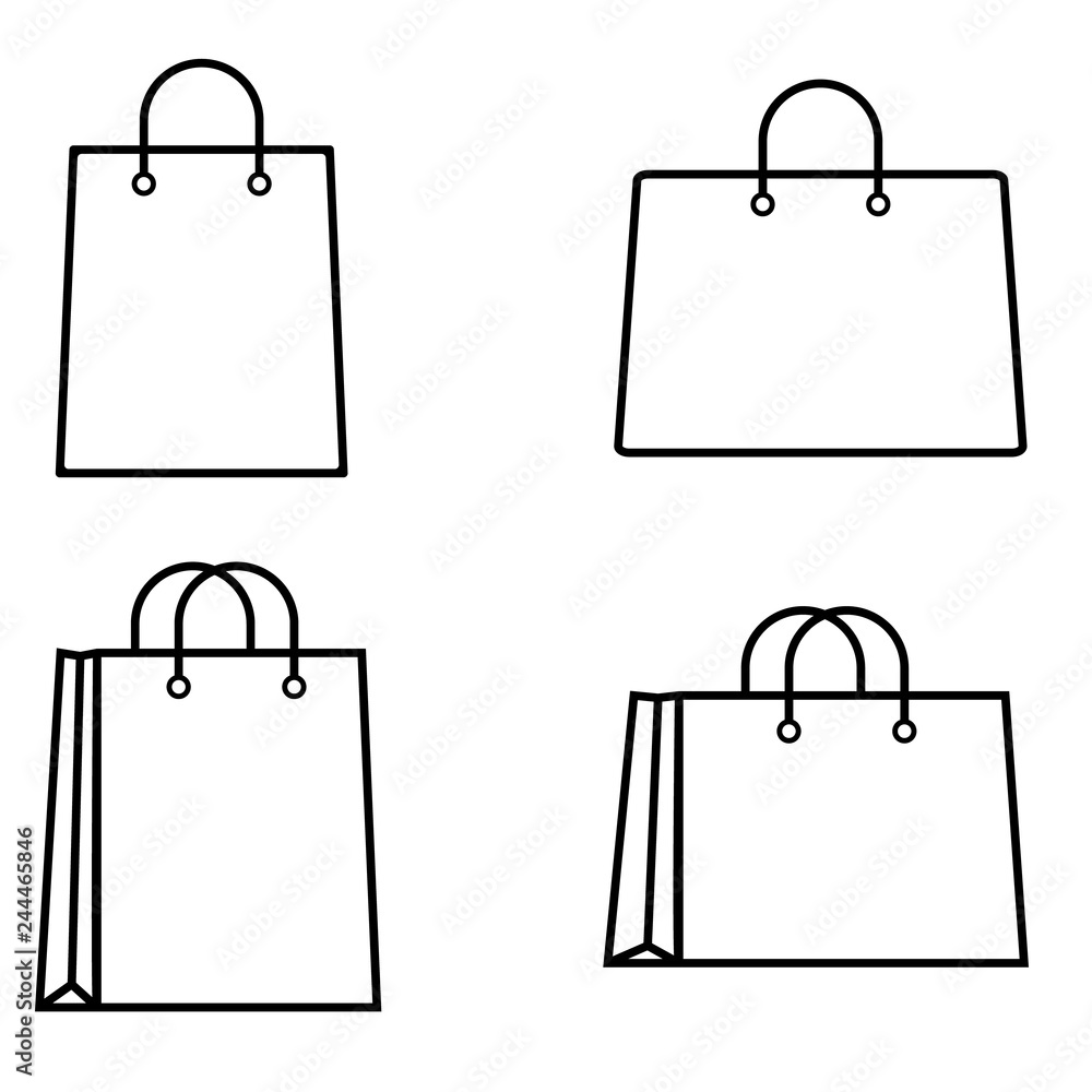 Shopping bag outline icon, logo on white background Stock Vector | Adobe  Stock