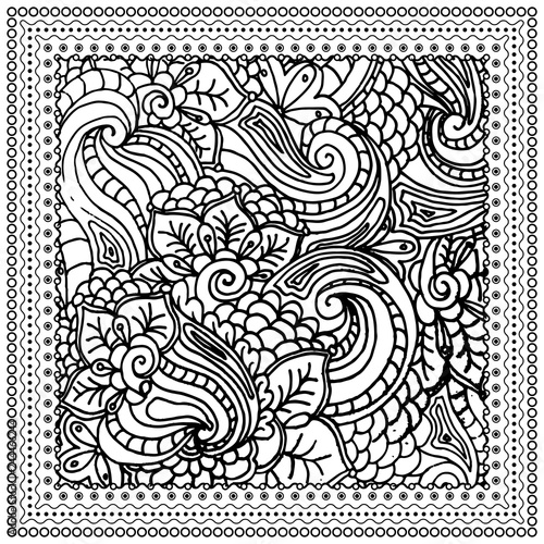 Black vector mono color illustration.Adult Coloring book page design, for adults or kids. Vector template.Ornamental border and frame