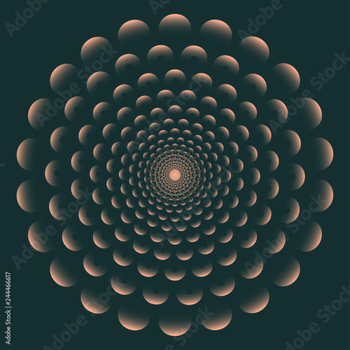 concentric rings mandala flower in dark shades black copper