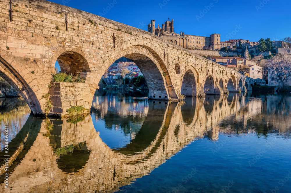 The Old Bridge at Beziers and St. Nazaire Cathedral