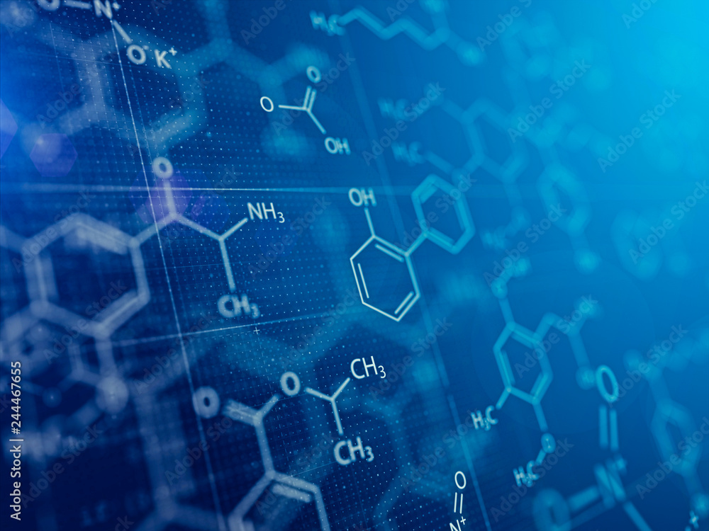 Chemistry and Medical abstract blue background . 3d rendering - obrazy, fototapety, plakaty 