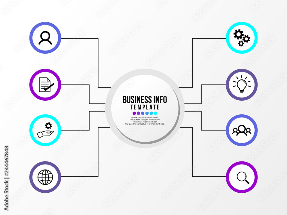Business Infographics Element Vector Design Template. Data Visualization Timeline with circles, steps, number options most useful can be used for workflow layout, presentation, diagram, annual reports Business Infographics Element Vector Design Template. Data Visualization Timeline with circles, steps, number options most useful can be used for workflow layout, presentation, diagram, annual reports