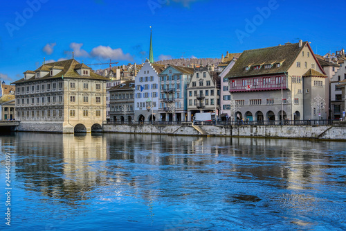 Zurich City and Lake Zurich in Switzerland