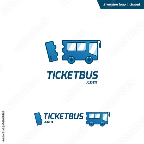 Ticket Bus logo, fun and playful bus ticketing website logo icon symbol in cartoon style