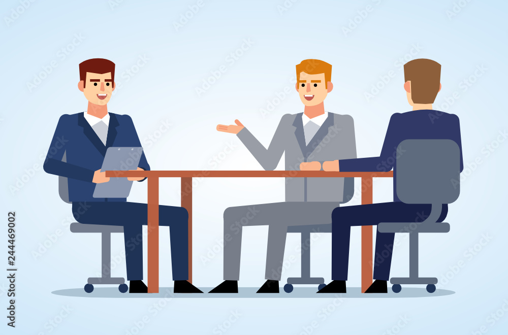 Business meeting. Group of people at discussion, teamwork, brainstorm. Flat design vector illustration Business meeting. Group of people at discussion, teamwork, brainstorm. Flat design vector illustration