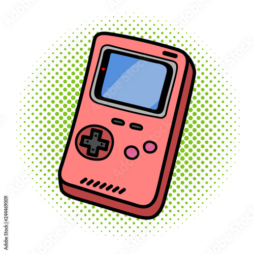 Retro Portable Handheld Game Device on iSolated White Background.