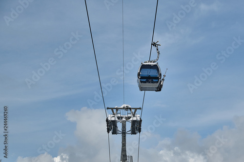 Cable cars on a background of mountains