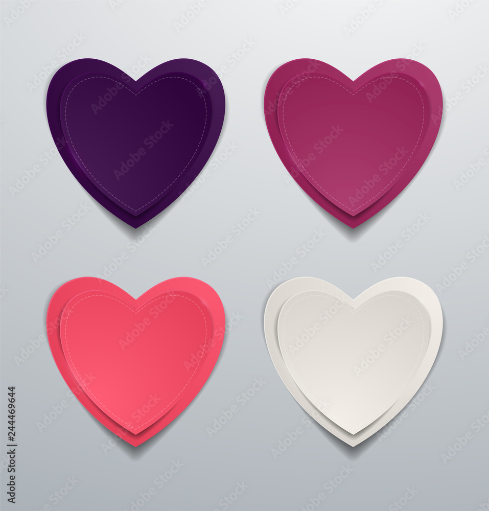 Coloured paper hearts set. Collection of hearts