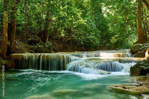 Fototapeta Naklejka Na Ścianę i Meble -  Erawan Waterfall, Erawan National Park in Kanchanaburi, Thailand