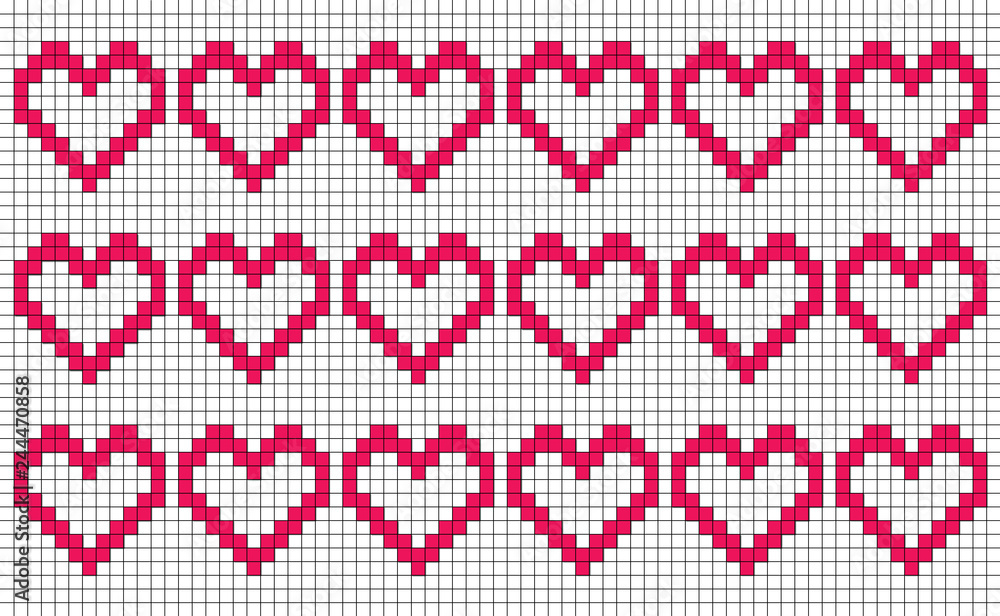 White background with repeating pixel-like hearts, patchwork or cross stitch  pattern, seamless motif or graphic resource as abstract background, textile  print, wallpaper and geometric inspiration Stock Illustration | Adobe Stock