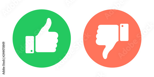 Do and Don't symbols. Thumbs up and thumbs down circle emblems. Like and dislike icons set. Vector illustration.