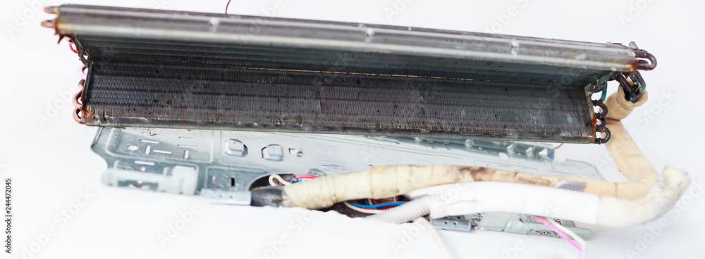 Disassemble and Clean Air Conditioner Parts by high pressure water or air from nozzle or vacuum. Device Maintenance, Health Care, Germ Proactive Prevention, In House Cleanliness and Hygiene concept. Disassemble and Clean Air Conditioner Parts by high pressure water or air from nozzle or vacuum. Device Maintenance, Health Care, Germ Proactive Prevention, In House Cleanliness and Hygiene concept.
