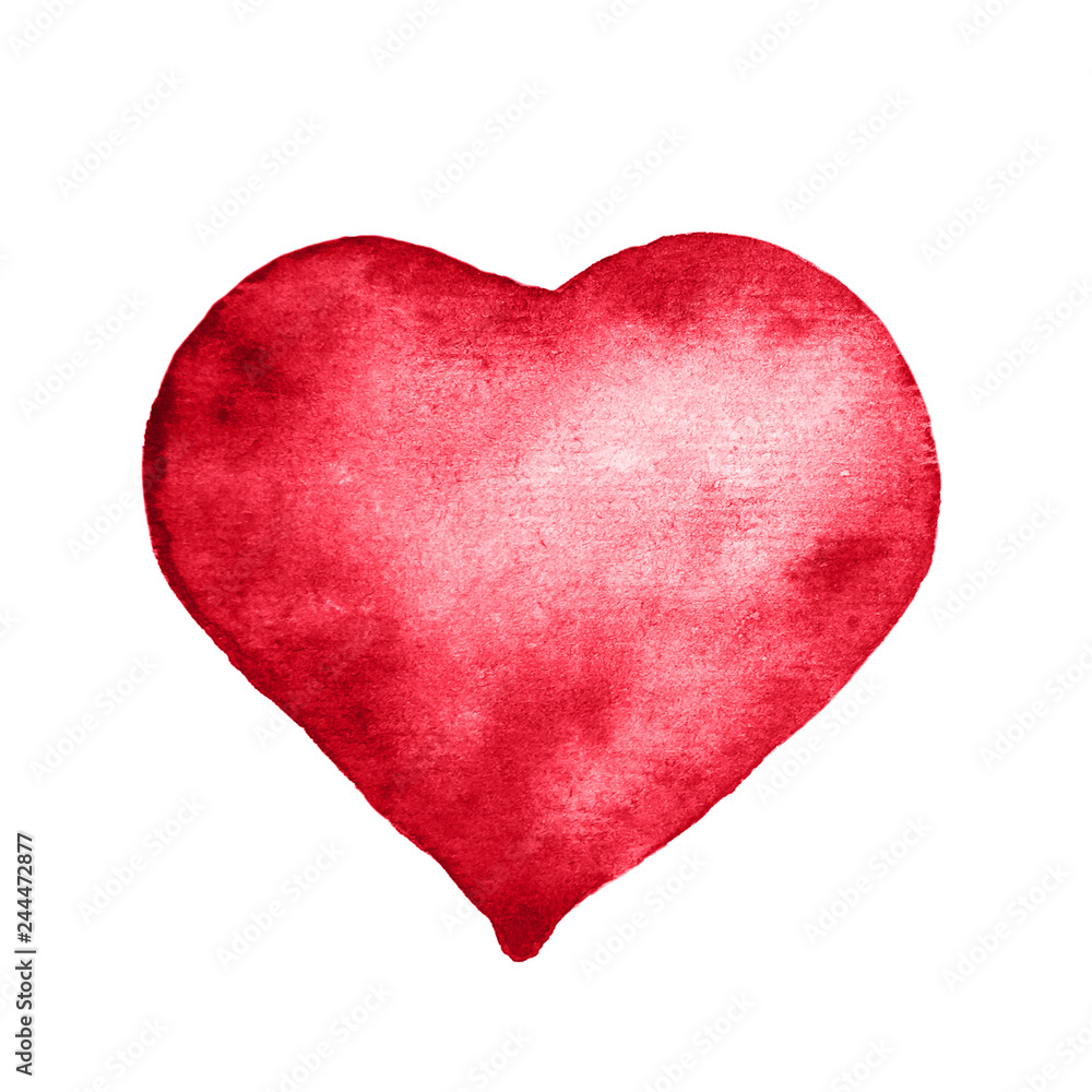 Watercolor shape of red heart illustration for Valentine's day