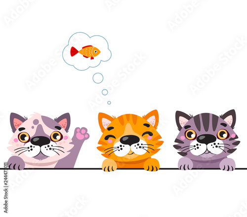Cute cats border set. Funny kitten best friends. Happy friendship day. Vector illustration isolated on white background